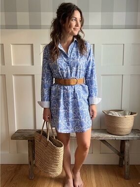 Bliss Blue Cotton Floral Button-Front Tunic Dress XS
